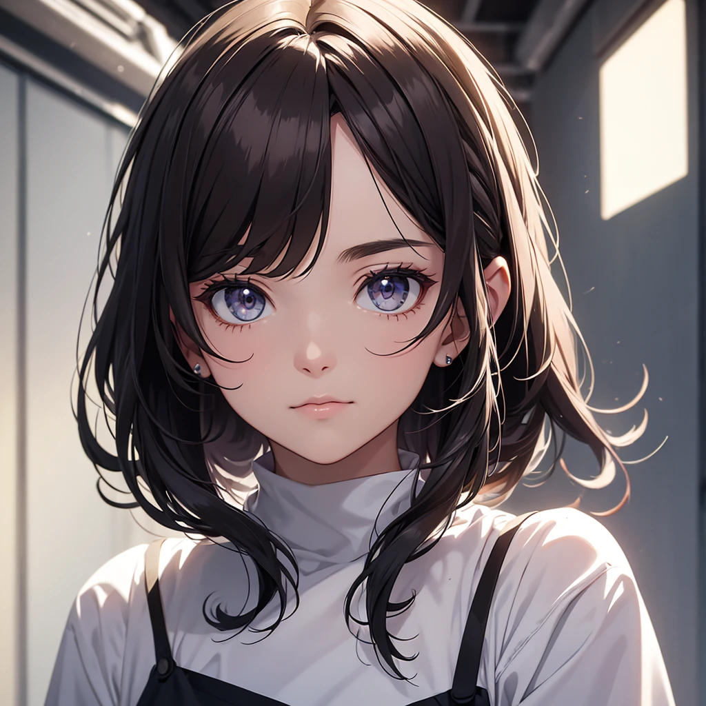 (8K, Best Quality, Masterpiece, Ultra High Resolution) 1Girl, Young, Teen, High School Student, Beautiful Eyes, Face Details, Dark Hair, Long Hair, Hair Tied, Hazel Eyes, Pale Skin, Dainty, Cute, , Dark Outside, Best Quality, Upper Body, Looking at the Viewer, Facing Viewer, Close Up