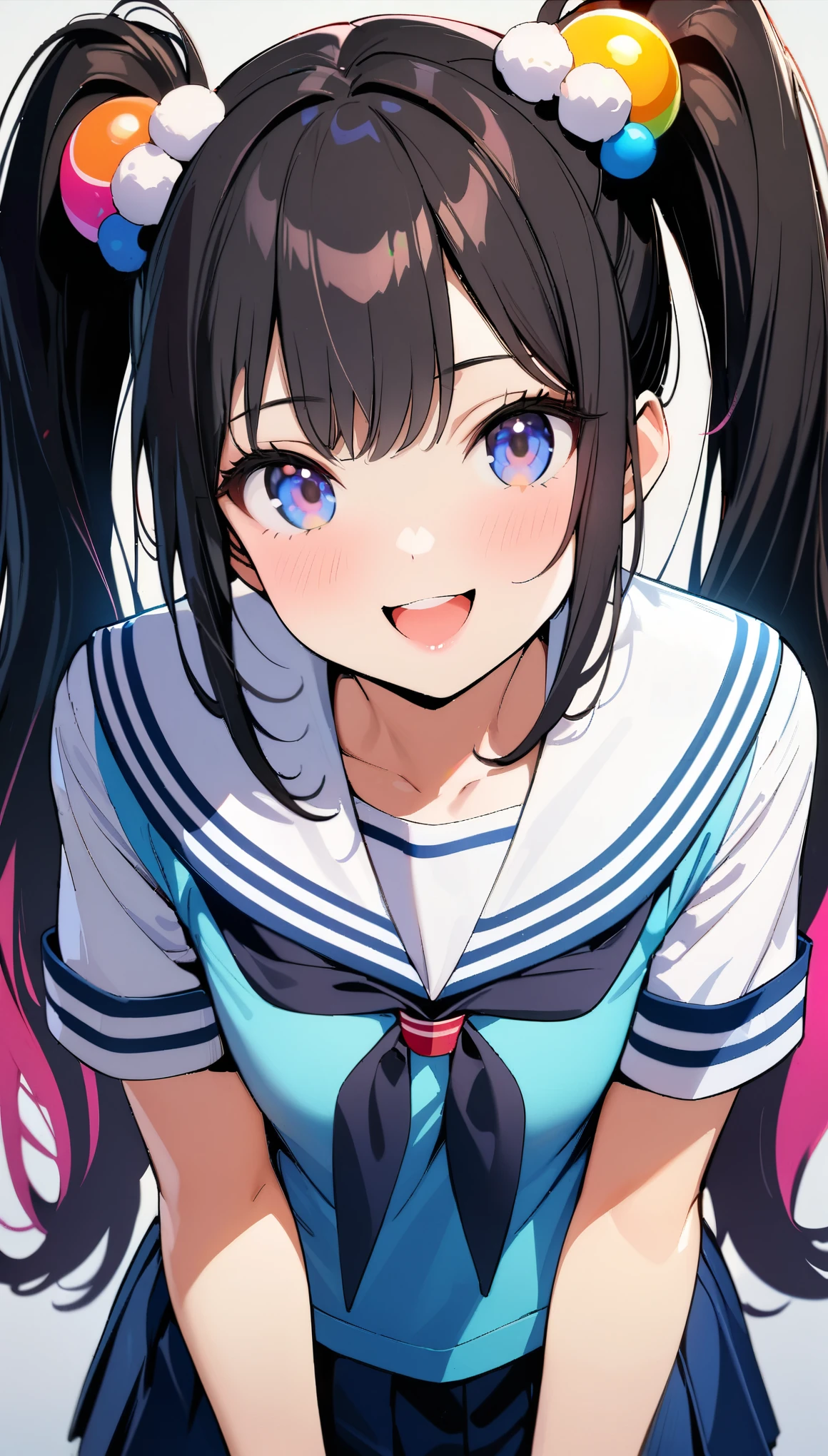 (Highest quality:1.2, 4K, 8k, Very detailed, up to date, Vibrant, Attention to detail, masterpiece:1.2, Highest quality, Best aesthetics), (1 girl, 18 year old beautiful girl), JK, Sailor suit, Pleated skirt, Open your mouth:1.2, Cute Smile:1.1, (Black Hair, Long twin tails), Dynamic Angle, Friendly atmosphere, Beautiful Hair, Shiny Hair, Beautiful Skin, Detailed face and eyes, Glossy Lips, Fine fingers, Accurate Fingers, It&#39;s not an unnatural hand., figure, Staring at the audience:1.2, (((Popsicles:1.1, Open your mouth咥える, Lustrous lips, Focus on lips, Face Up Shot))), Lush green park:1.2, Colorful flowers, Light and shadow with attention to detail, Background Blur.