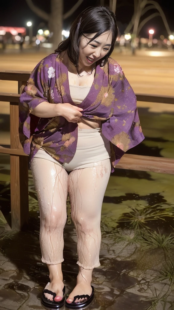 1woman,fullbody,(masterpiece:1.7),(photo-realistic,16k:1.1),(beautiful 40s japanese plump lady:1.4),(fireworks,park:1.2),(yukata:1.3),(sandals:1.3),(whimpering:1.5),(panicking:1.4),(crying:1.4),(wetting:1.4),(dripping pee:1.4),pee puddle,brown straight medium hair,black eyes,(heavy makeup:1.5)