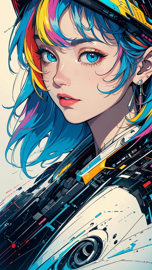 (((masterpiece, highest quality))),(((solo:1.2))),(((1girl:1.2))),32k wallpaper, very detailed, poster, vintage science fiction,(((((geometric cinematic movie poster))))), ((bauhaus)),(shape),(((abstract))),(mid century modern),movie poster,(((((portfolio))))),(((((Close-up))))),(((((bust up))))),((((more various angle)))),(((highlight))),Vast landscape,((((heterochromia)))),(((complete. detailed face))),(((Extremely talented))),(((most complecated machine))),(Colorful color scheme)