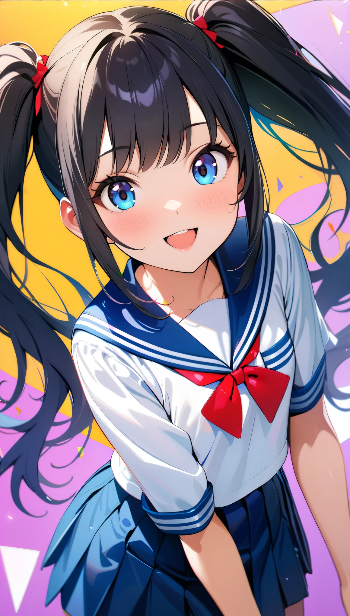 (Highest quality:1.2, 4K, 8k, Very detailed, up to date, Vibrant, Attention to detail, masterpiece:1.2, Highest quality, Best aesthetics), (1 girl, 18 year old beautiful girl), JK, Sailor suit, Pleated skirt, Open your mouth:1.2, Cute Smile:1.1, (Black Hair, Long twin tails), Dynamic Angle, Friendly atmosphere, Beautiful Hair, Shiny Hair, Beautiful Skin, Detailed face and eyes, Glossy Lips, Fine fingers, Accurate Fingers, It&#39;s not an unnatural hand., figure, Staring at the audience:1.2, (((Popsicles:1.1, Open your mouth咥える, Lustrous lips, Focus on lips, Face Up Shot))), Lush green park:1.2, Colorful flowers, Light and shadow with attention to detail, Background Blur.