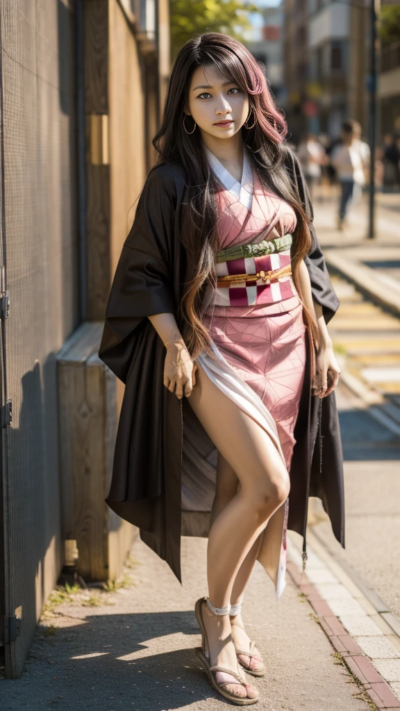 Cute Japanese woman, (), (Very cute face: 1.3), White moist skin, Looking at the camera, Melancholy expression,
BREAK,
Idol,
BREAK,
(Wearing cute kimono: 1.3), (Highly revealing kimono), Very large earrings, Short length,
BREAK,
(Fighting pose: 1.3),
BREAK,
(Long hair), (Pink hair: 1.2), (Wavy hair), (Gradient hair: 1.3), (Red hair at the ends),
BREAK,
(Realistic: 1.3), Masterpiece, Perfect lighting, (Ultra-high resolution), (8K), (Very detailed: 1.4), (From the front), (Full body: 1.4), (Symmetrical: 1.2),
BREAK,
(Shibuya city in Japan: 1.2),
BREAK,
(Demon Slayer: 1.4),
BREAK,
(Kasumi Arimura: 1.4),