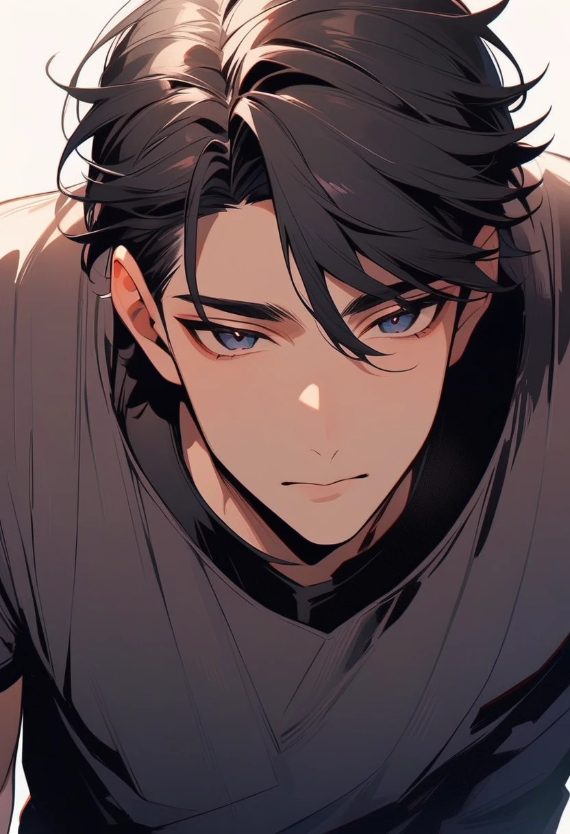 Beautiful man、Upper body close-up、Wearing a T-shirt、Tilt your head