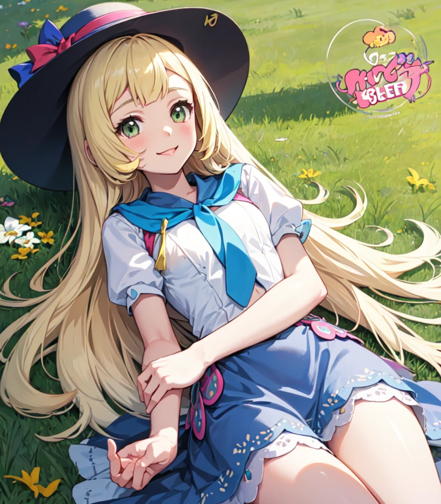 ((Lying down)) ((Lying on the grass)) (sombrero) Cute Smile (Detailed fingers),Lillie,girl１people