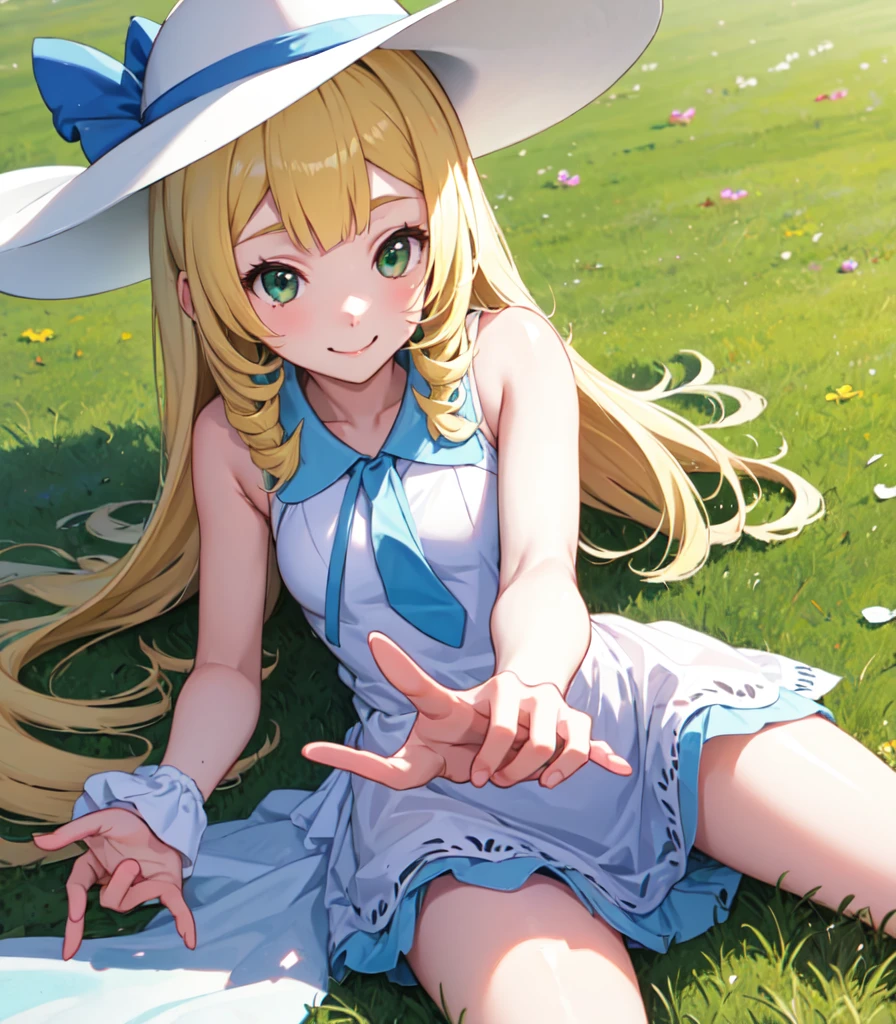 ((Lying down)) ((Lying on the grass)) (sombrero) Cute Smile (Detailed fingers),Lillie,girl１people