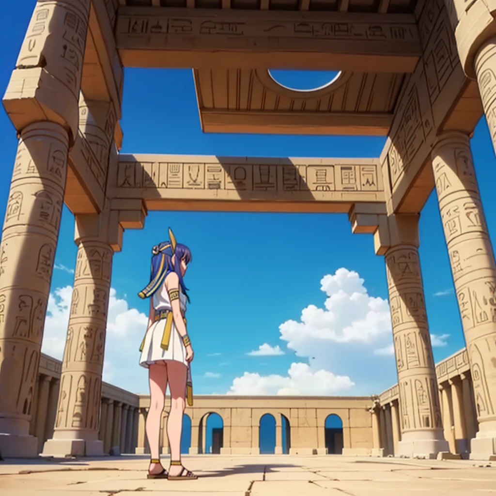 かわいいAncient Egyptの*******、Ancient Egypt、View of the Nile、A colorful view of the whole、whole body、Low - Angle、Standing posture、Reeds are growing、Ancient Egyptの船、Ancient Egyptの風景
