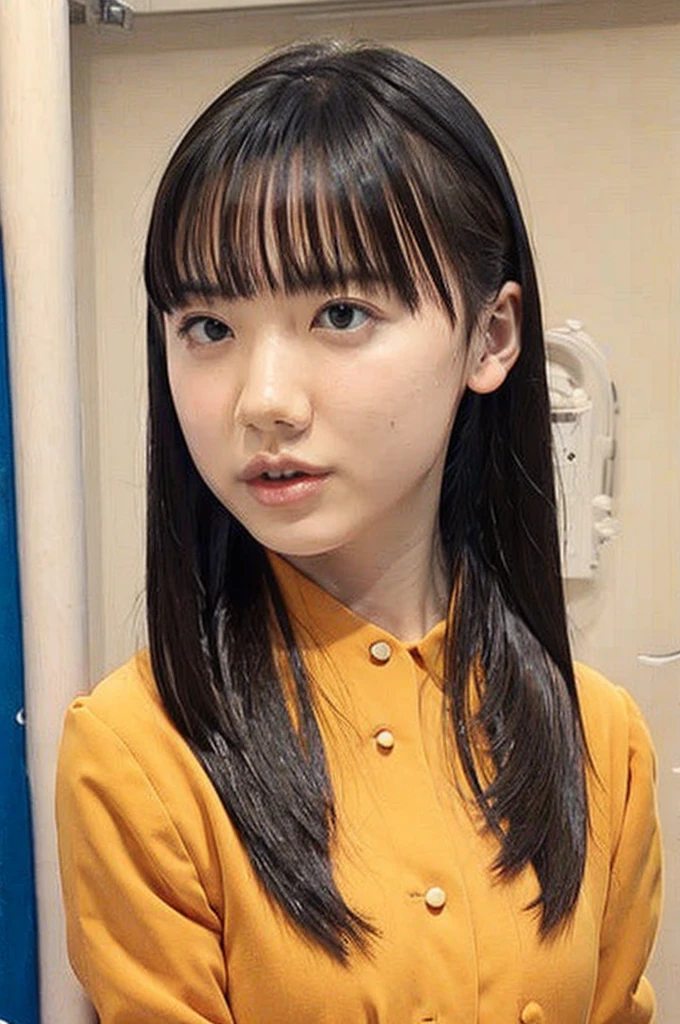 slender girl, (make up:1.1), （idol:1.2), small breasts, at school room, (upper body shot:1.1), cowboy shot
