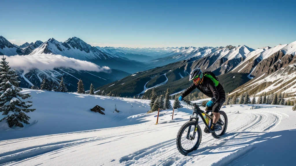 Imagine man at top of mountain watching  though his mtb riding 