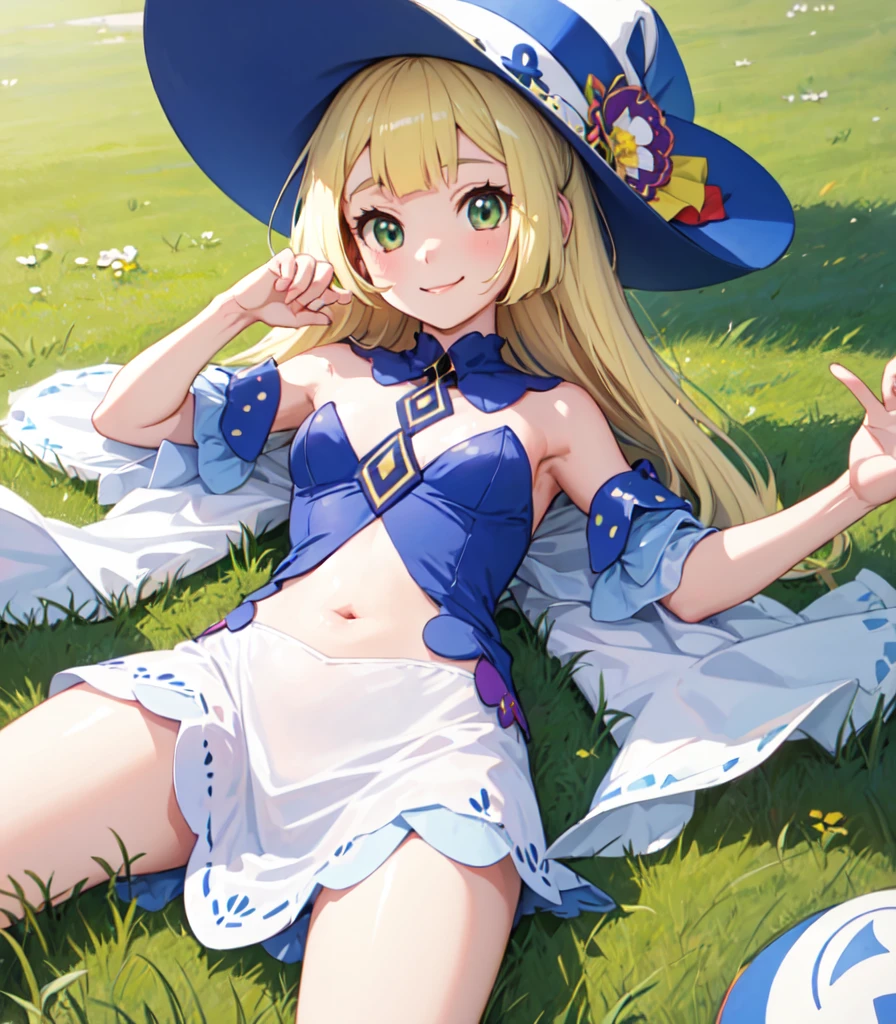 ((Lying down)) ((Lying on the grass)) (sombrero) Cute Smile (Detailed fingers),Lillie,girl1people