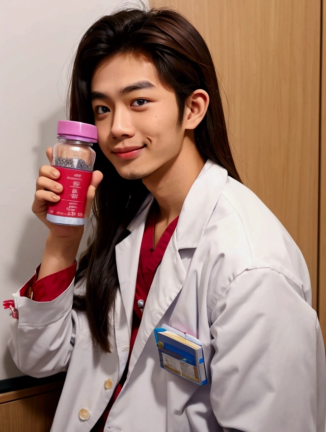 Medium shot,THAI ,Medicine student ,2nd year , cool , hunk, messy brown hair , in university,Cheeky face, sticking out tongue