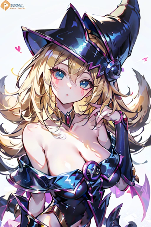 hair/and_Ants, 1 Nina Black Mage, chest, Animal ears, Blonde, alone, Fox Ears, hair/and (League of Legends), Long golden hair, Neckline, Coke, View your viewers, Face branding, Choker Necklace, chestが大きい, Exposing shoulders, Yellow laurel, gem, blue eyes, Upper body, Multiple tails, rim, Bright, clavicle, Navel cover, 耳Nipple Ring. Black Magician Girl Sexy