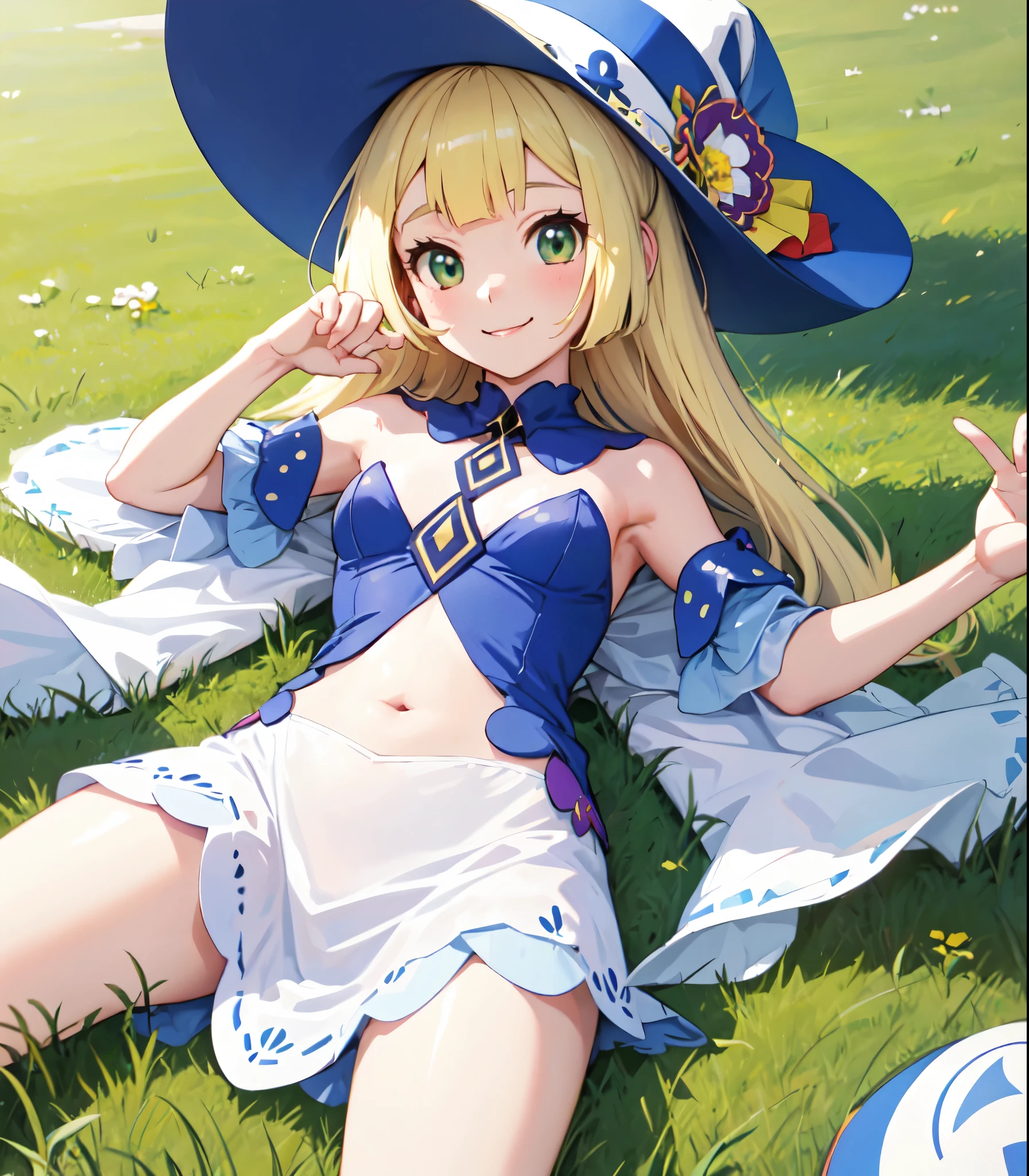 ((Lying down)) ((Lying on the grass)) (sombrero) Cute Smile (Detailed fingers),Lillie,girl１people