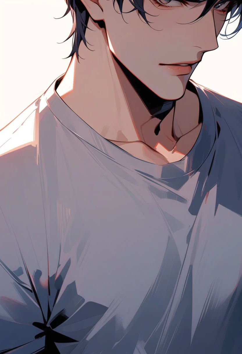 Beautiful man、Upper body close-up、Wearing a T-shirt、