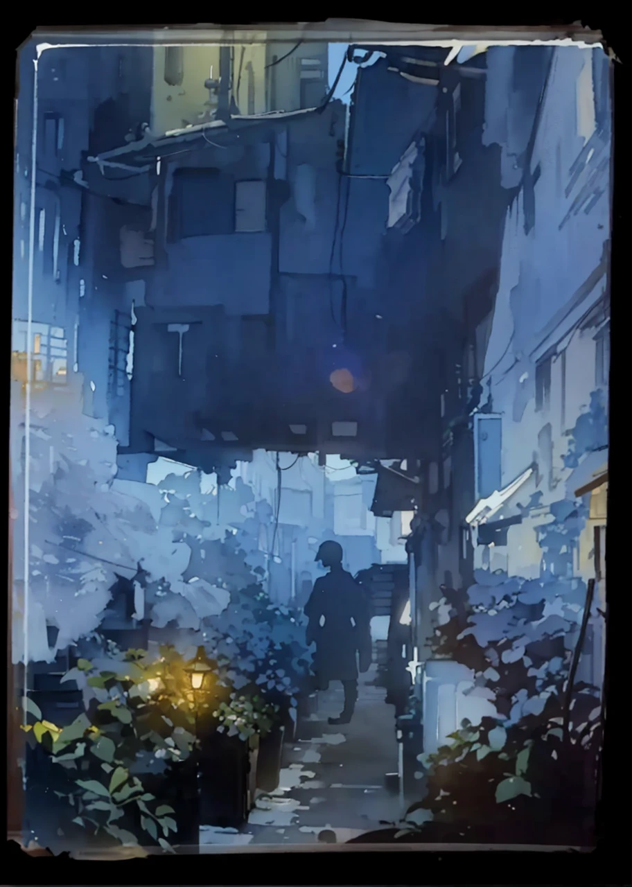 Dreamy scenery of hazy streets in the early morning，Colorful and distinct blend，The light and shadow are clear，Silky smooth and delicate watercolor painting