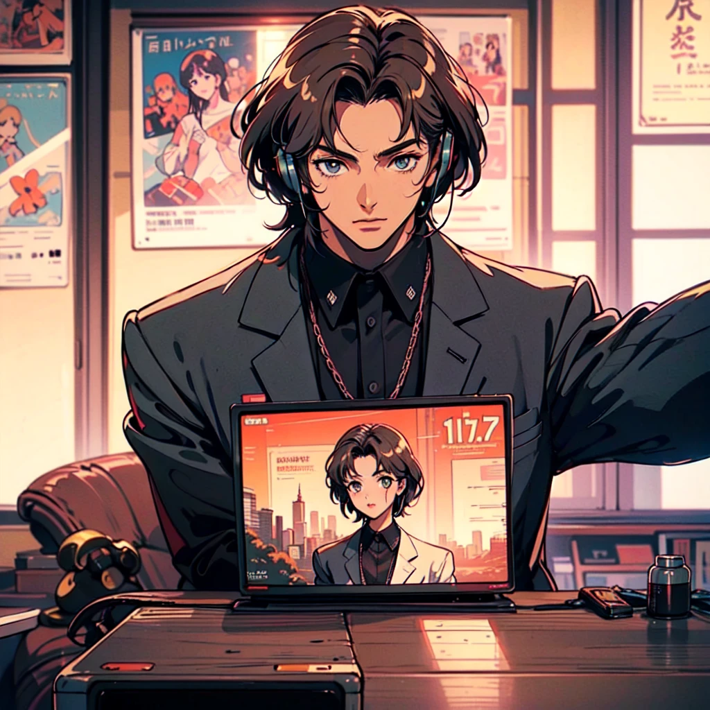 An illustration:
This album cover is、A masterpiece retro city pop poster。A blonde girl with short hair drawn in the highest quality 4K image quality、Drawn in dynamic poses and angles。Her eyes are bright blue、He is dressed in stylish clothes like a rapper.。She puts on headphones、Holds the guitar powerfully。
background:
In a dark room、Blue light shines、It creates a fantastic atmosphere。The room is about the size of a 1K apartment.、The window offers a view of downtown Shinjuku.。The lights of the buildings and the brilliance of the signs、Combined with the blue light, it creates a fantastic atmosphere.。
This album cover is、Incorporating the retro atmosphere of the 80s and the charm of city pop、最高品質のアニメAn illustrationとして完成されています。