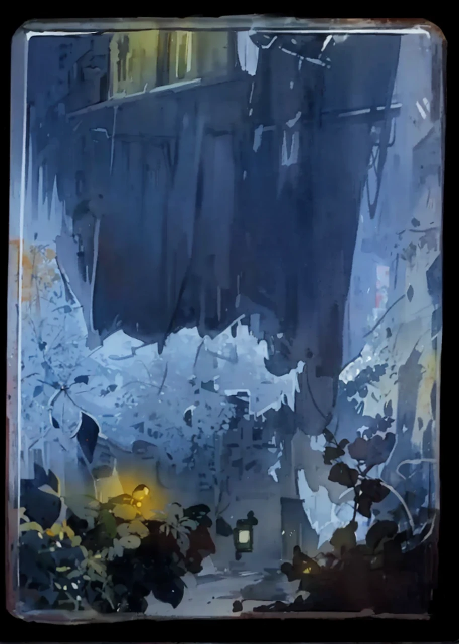 Dreamy scenery of hazy streets in the early morning，Colorful and distinct blend，The light and shadow are clear，Silky smooth and delicate watercolor painting