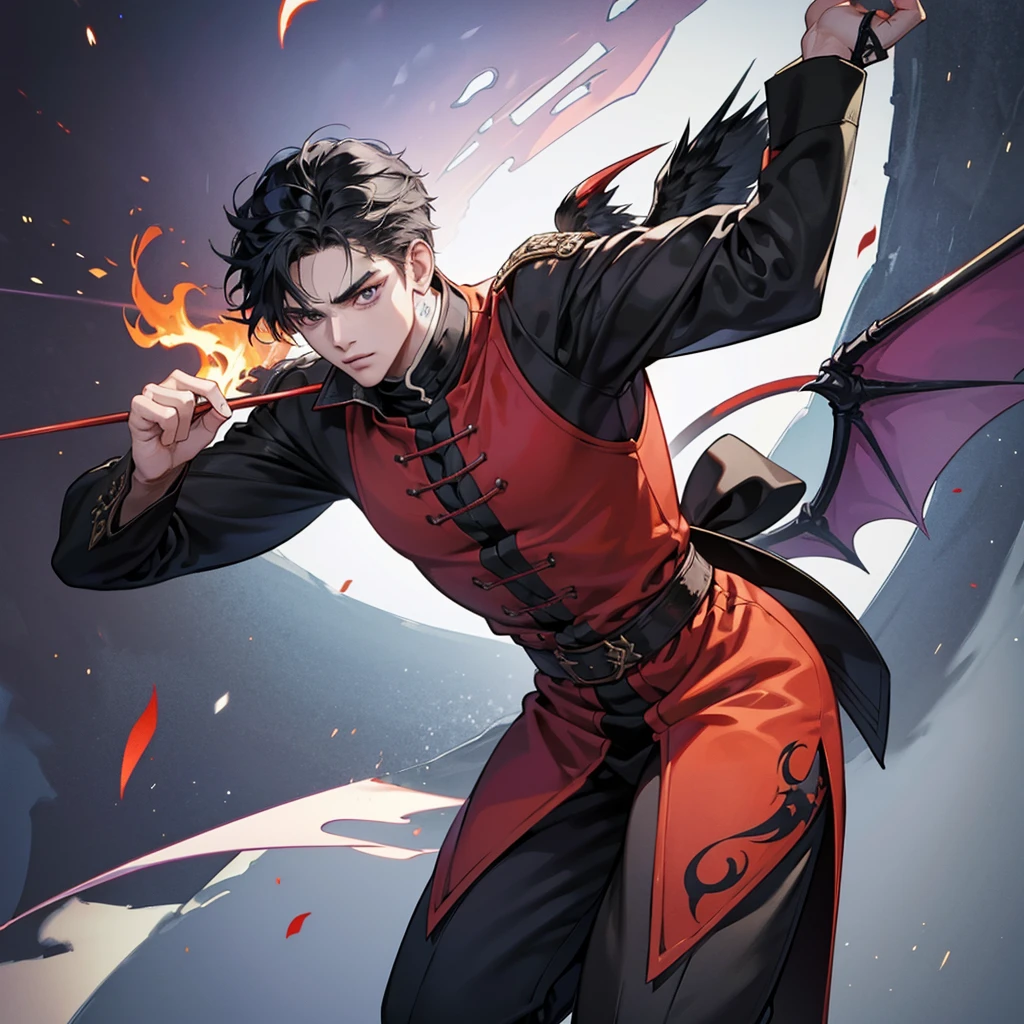 1 handsome demon slayer, weapon, manly, handsome, weapon, tattoo, flame, demon slayer, 8k, hd, unreal engine, wings