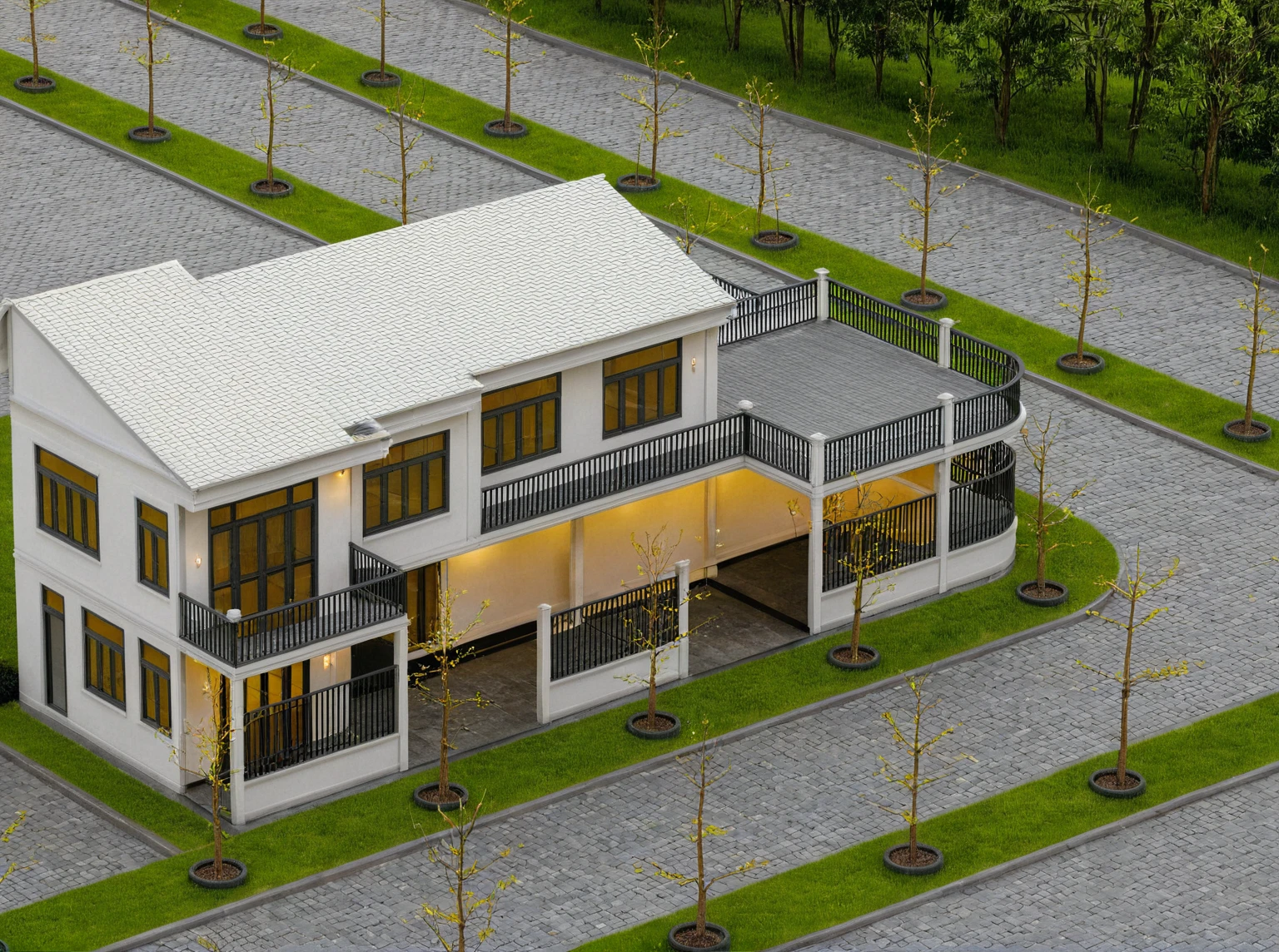 Raw photo,Masterpiece, high quality, best quality, authentic, super detail,
exterior, outdoors, house style indochine on the street ,aiaigroup
road,pavement, grass, trees, sky, cloud, (day:1.1)