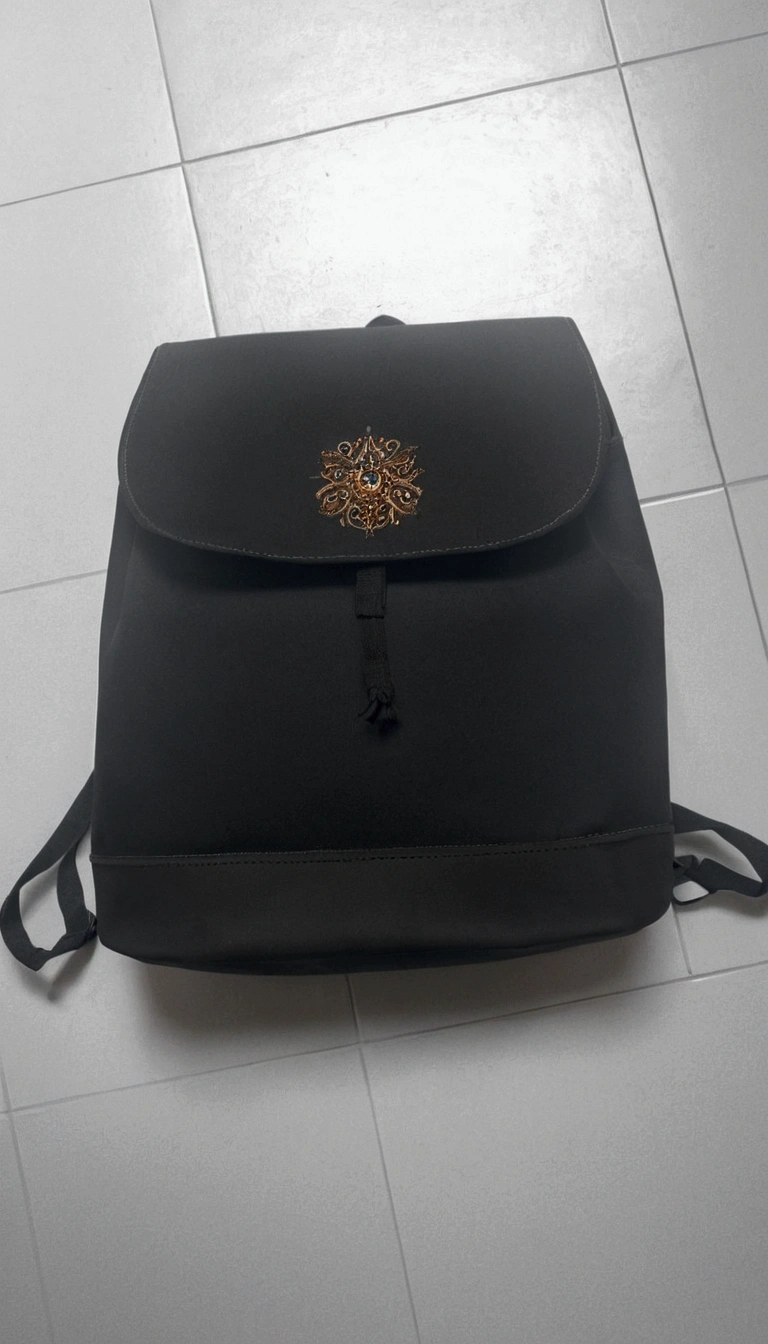 white background latin girl holding this backpack