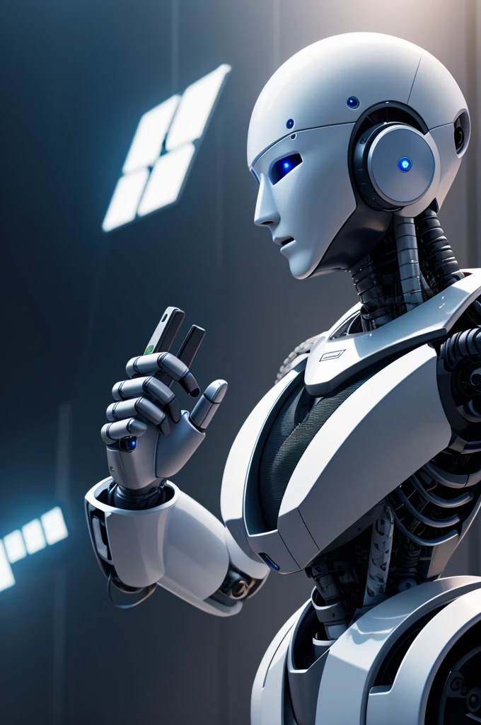 Create an image of a futuristic robot as a marketing strategist