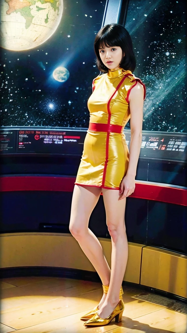 (8k、RAW Photos、Highest quality、masterpiece:1.2、Perfect Anatomy)、(Realistic、Realistic、Full body photo)、1 female、(((Small breasts)))、short hair、Fa Yuili、Costume、Being inside a spaceship