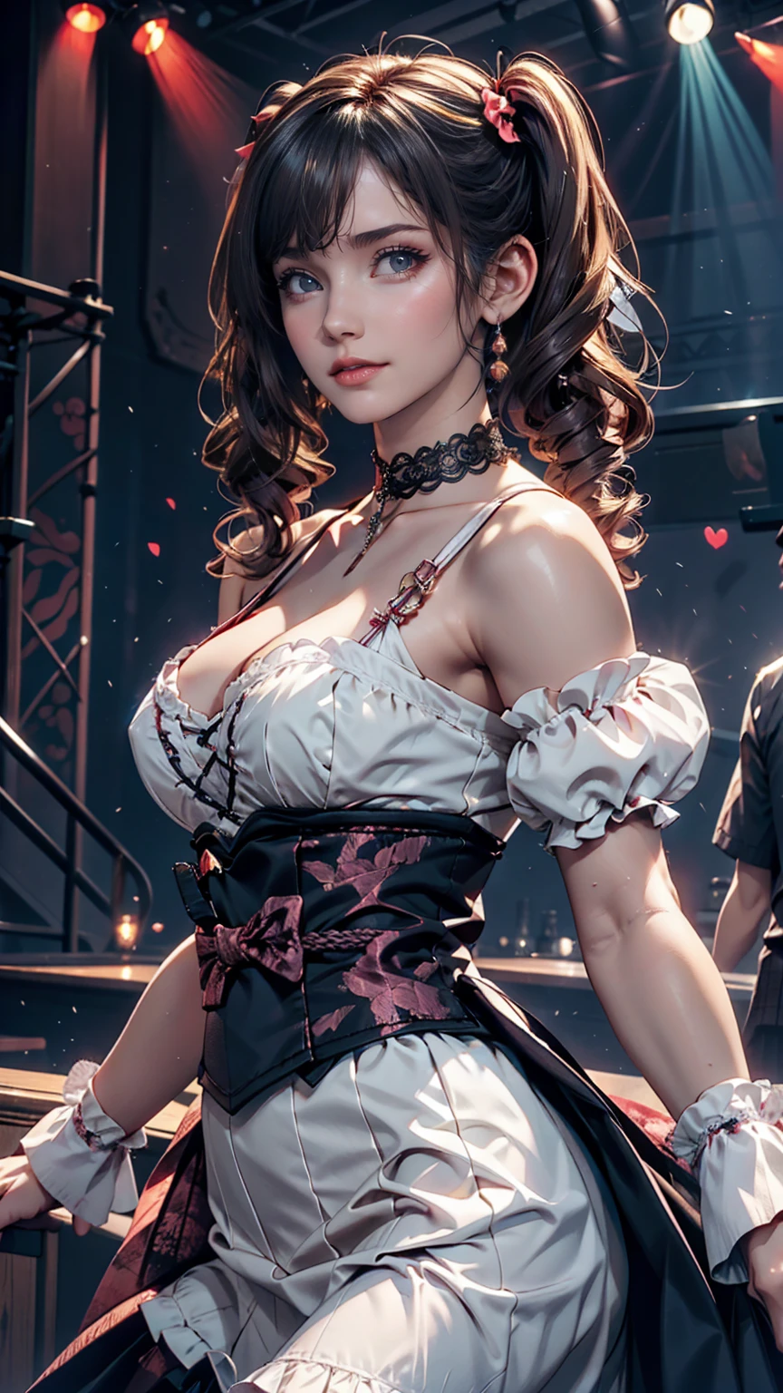 18-year-old female、Japanese Idols、Short pigtails((short twintails))、Sexy proportions、Narrow waist、Gothic ta Fashion、Lace-embellished choker、Live Stage