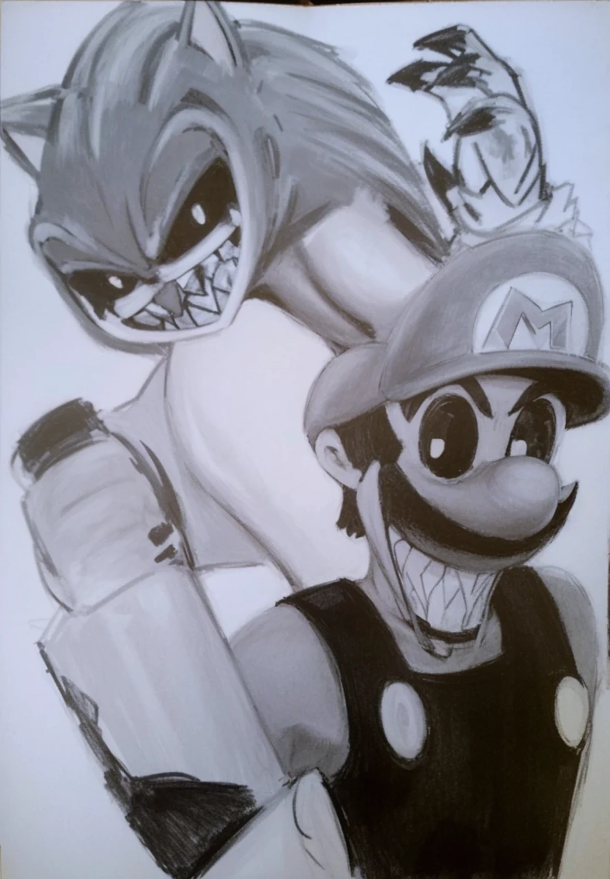 Sonic.exe and mario madnnes v2 color illustration