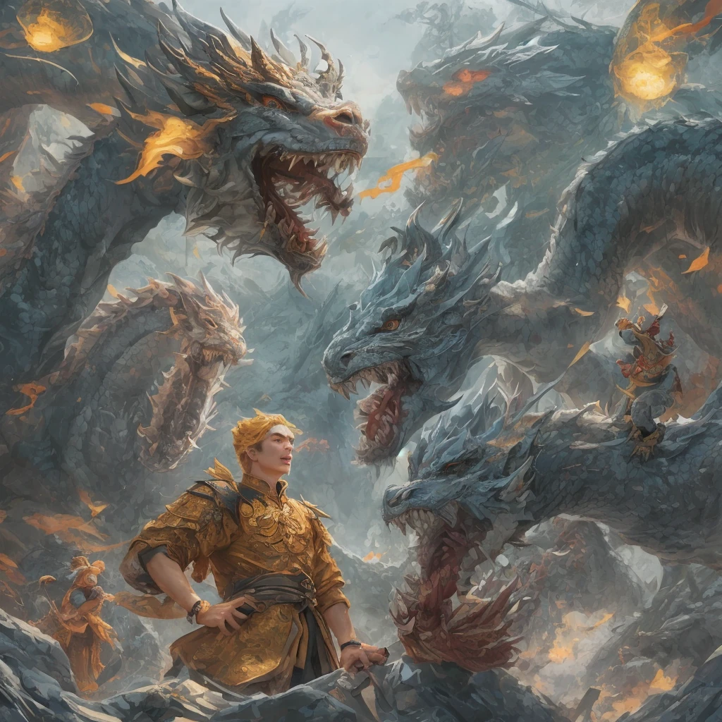 masterpiece, best quality, making friends with the Chinese dragon, fun, happy, bright, loong,