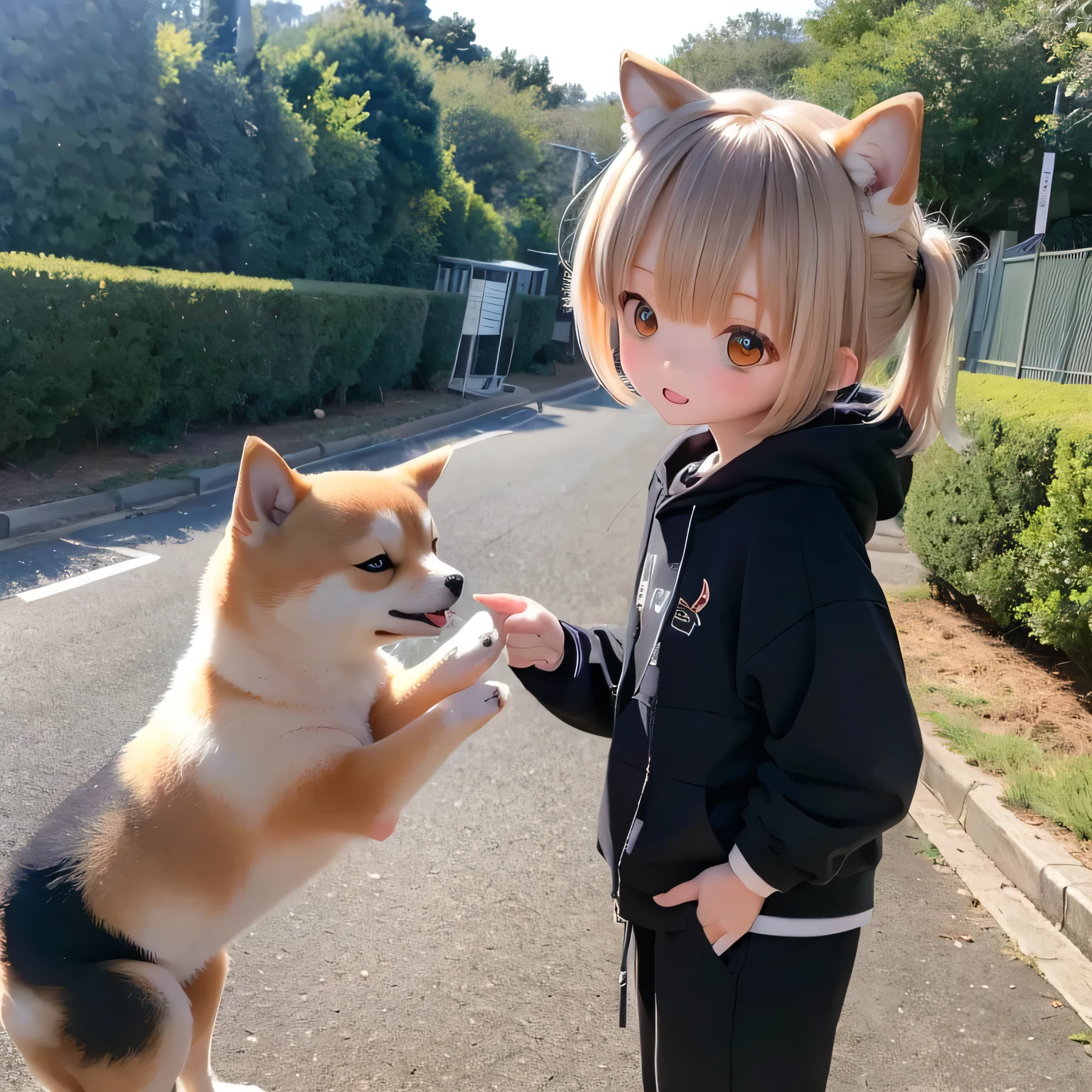 Shiba Inu girl rural scenery、Playing in gym clothes
