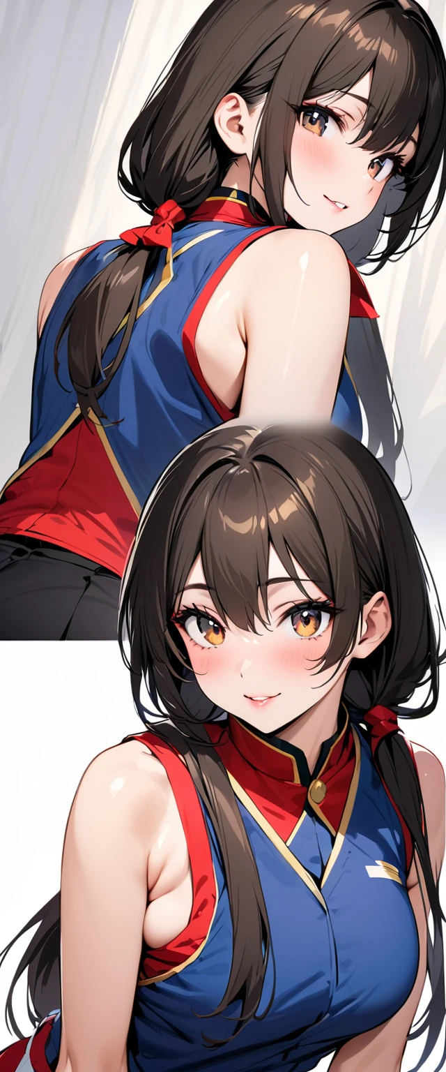 (masterpiece,highest quality,超A high resolution),japanese woman, (((Very beautiful 25 year old girl))), pretty girl、look at the photographer､  ((beautiful low ponytail)), super cute face, glossy lips, double eyelids in both eyes,natural smile、 natural makeup, long eyelashes, shiny smooth hair､center image,  perfect limbs, perfect anatomy,(((Basketball Sleeveless Uniform)))、,(See-through),,turn around and look back,