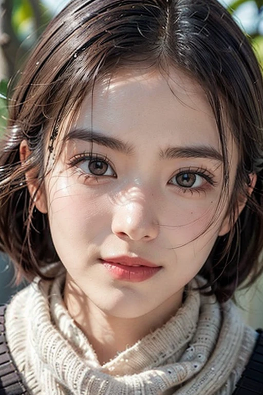 Sit on a chair、(Face close-up:2.5)、((Crafty Pose)),(RAW shooting), 35Year、((High neck red knit sweater))、White scarf around the neck、Long thin earrings、Round eyes、Put your cheek to your ear、correct、make、smile、Biting the lower lip、Soft lips、A seductive smile、Shine、Dark lipstick、Cheek above nose、(autumn leaves)、((Watery eye))、Asymmetrical hair、Real Skin、bionde、Very realistic,Gray Hair、Messy Hair、Hair behind the ear、Floating Hair、short hair、Boyish Hair、Blunt bangs、Cast a Shadow、Hyperrealism、modern-art、Shine、reflected light、Ultra Wide Angle、16K、Very detailed、最high quality、超High resolution、Anatomically correct、Awards、最high quality、Ultra high definition、high quality、High resolution、Textured skin、correct、masterpiece、((Cold Pose:1))、(((Shoot from different distances and angles:1.5)))、Extreme close up of face