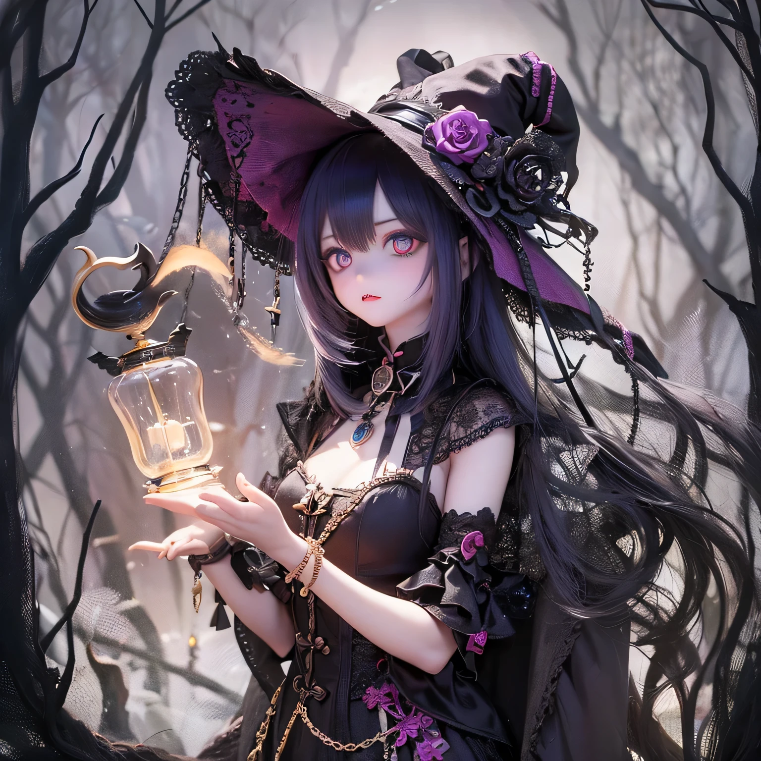 (Highest quality,4K,8k,High resolution,masterpiece:1.2),beautiful detailed eye,length eyelashes,Beautiful lip detail,extremely detailed eye and face,(Vibrant colors,colorful,Contrast enhancement:1.1),dark atmosphere,spooky ambiance,Gothic style,Satanic in front,Devilish charm,(Fine art,shape:1.1),Digital Painting,dark fantasy theme,dramatic lighting,Ghostlyly beautiful,detailedなテクスチャ, (Horror, dark, Bad luckな) girl, (Gothic, Victorian) fashion, (mysterious, charmな) vision, (pale, porcelain) skin, (length, Flowing) Black Hair, (elegant, Complex) Lace dress, (Bad luck, spooky) Shadow, (spooky, Otherworldly) background, (Illuminated by the moonlight, Haunted) garden, (Bad luckな, charmed〜Three Witch Sisters) forest, (elegant, charmな) stop temporarily, (dark, mysterious) aura, (mysterious, Supernatural) Powers, (Forbidden, mysterious) mode, (charmed〜Three Witch Sisters, cursed) relic, (Twisted, bent) reality, (charmな, Ghostly) smile, (cold, bone-cold) silence, (elegant, Gothic) architecture, (Bad luckな, hypnotism) eye, (intense, dark) emotion, (Powerful, order) in front, (Bad luck, Bad luckな) atmosphere, (spookyな, spookyな) detailed, (charmな, charm) performance, (Satanic, Ghostlyly beautiful) shape, (elegant, spooky) composition, (Surreal, dream-like) scenery, (strict, Bad luckな) cloud, (magic, mysterious) element, (charmed〜Three Witch Sisters, Ghostly) aura, (Shadowのある, mysterious) shapes, (Haunted, Abandoned) Apartment, (Bad luckな, malicious) 意shape, (Supernatural, Otherworldly) energy, (Ghostly, cold) whisper, (elegant, dramatic) stop temporarilys, (mysterious, mysterious) beauty, (Devilish, charmな) eye, (intense, Powerful) vision.Open your arms、(((Powerfulなmagicを撃つ)))