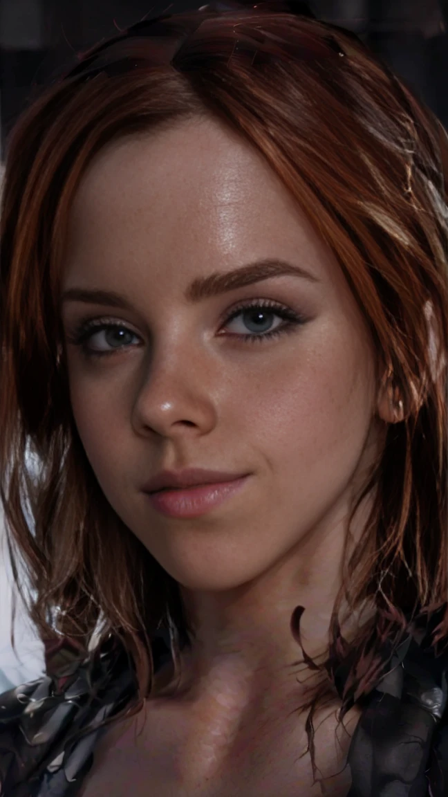 (best quality,4k,8k,highres,masterpiece:1.2),ultra-detailed,(realistic,photorealistic,photo-realistic:1.37),1girl,beautiful detailed eyes,beautiful detailed lips,extremely detailed eyes and face,longeyelashes,emma watson,red hair,black widow,sexy look,mysterious,moody,dramatic lighting,cinematic,dark and intense