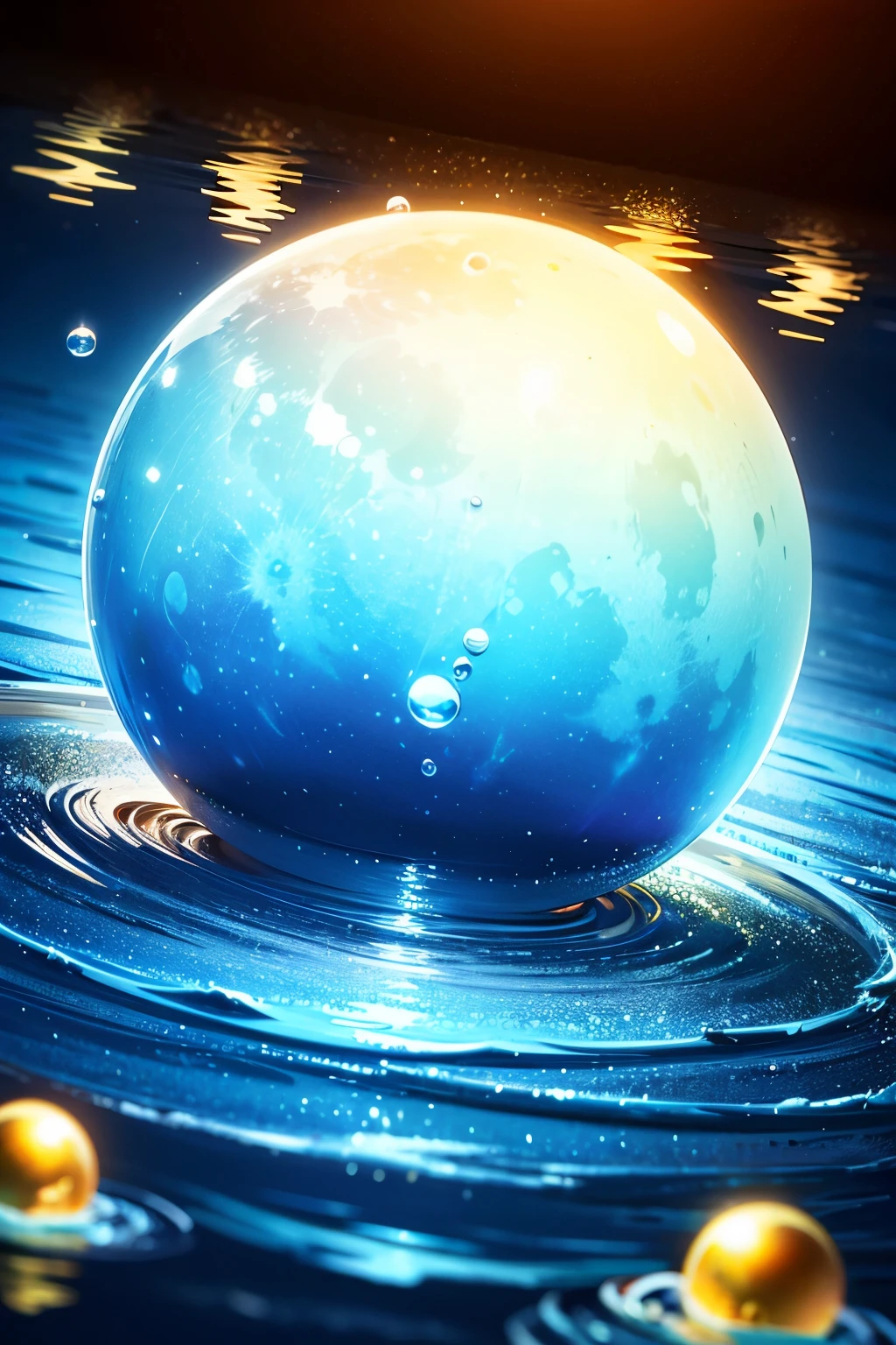 moon，In the water，Bubble，Bubble沫，masterpiece，hope，Positive，beautiful，High resolution, High resolution, 8k, masterpiece2:1,　