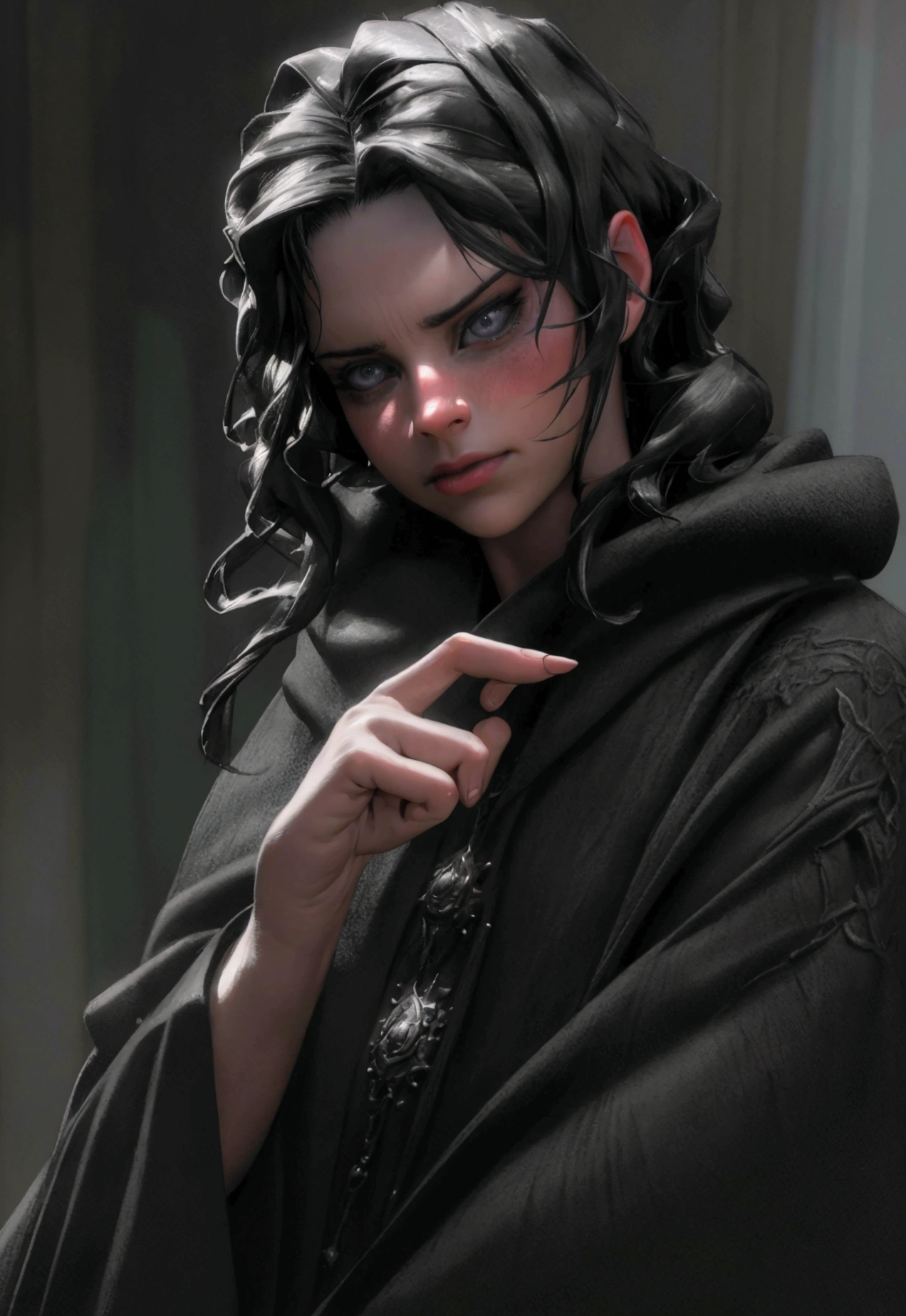 a man in a cloak with black, with a devil in his shadow, intricate detailed portrait, dramatic lighting, dark moody atmosphere, gothic fantasy, cinematic dramatic, dark fantasy, chiaroscuro, dramatic shadows, mystical occult, dark supernatural, ominous sinister, dark brooding, (best quality,4k,8k,highres,masterpiece:1.2),ultra-detailed,(realistic,photorealistic,photo-realistic:1.37)