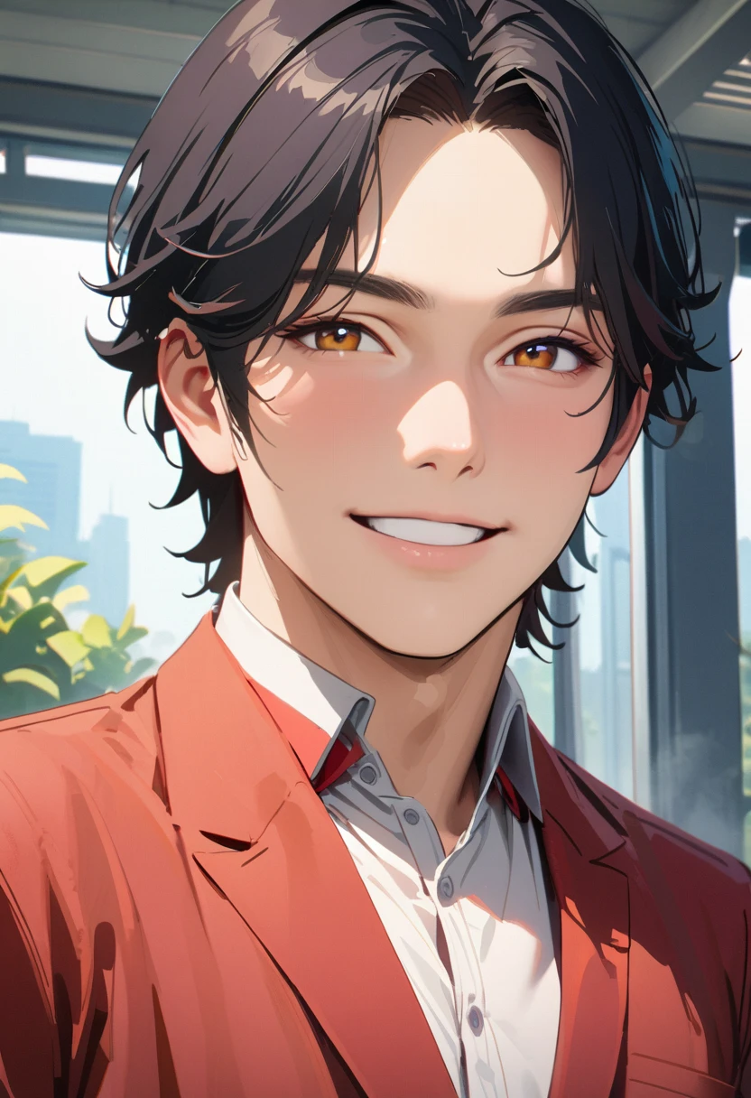 ((45 years old ,modern)), Verism, masterpiece, textured skin, ((super detail:1.3)), best quality, 4K ,  A handsome man, black hair, short hair, light smile, happy
