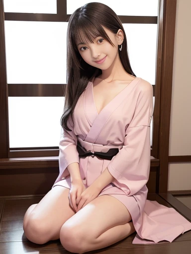 Japanese female, a lot of details, (underweight), 30 years old, detailed black hair, beautiful detailed hair, super fucking beautiful, delicate beautiful face, complex details beautiful and delicate eyes, perfect hands, (flat chest best quality:1.5), perfect and delicate limbs, detailed skin, best quality, ultra-detailed,(cheerful grin:1.5),
cafe, blissful, sitting, (pink japanese kimono), japanese, with a window, cowboy shot, from below