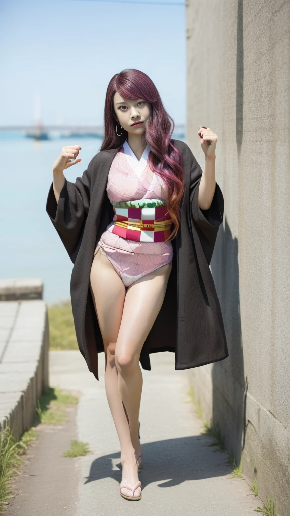 Cute Japanese woman, (16 years old), (Very cute face: 1.3), White moisturized skin,
BREAK,
Fighter, Kung Fu fighter, Idol,
BREAK,
(Wearing cute kimono: 1.3), (Very revealing kimono), Very big earrings, Short length,
BREAK,
(Long hair), (Bangs: 1.2), (Black hair), (Wavy hair), (Gradient pink hair: 1.3), (Red tips),
BREAK,
(Realistic: 1.3), Masterpiece, Perfect lighting, (Ultra high resolution), (8K), (Very detailed: 1.4), (From the front), Looking at the camera, Melancholic expression, (Full body),
BREAK,
(Japanese city streets: 1.2), Tokyo Tower in Japan background,
BREAK,
(Demon Slayer: 1.4),
BREAK,
(Hellfire: 1.3), Demon, (Flame: 1.3)