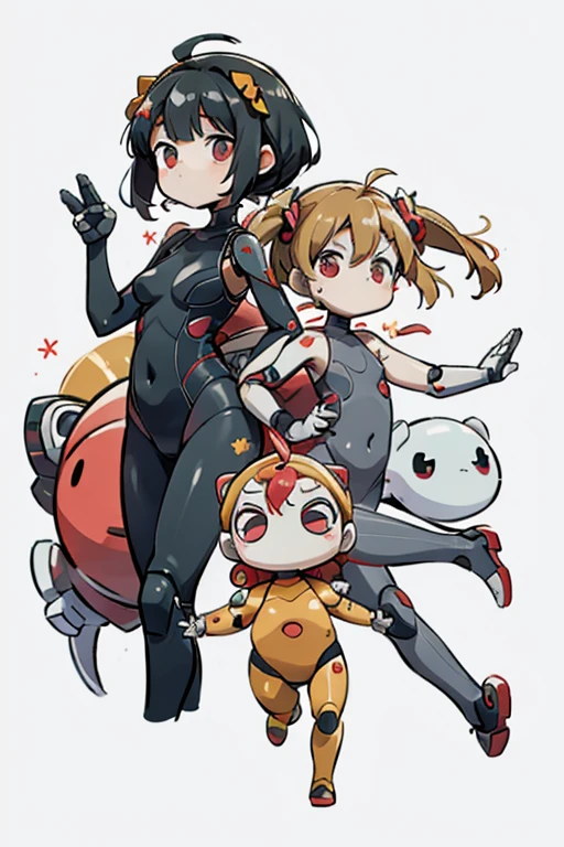 Primary school students ,Young Girl,,Height: 130cm,Character portrait,Simple design,Black hair okata,Hair is black,Red eyes,Shoulder Bare,Ahoge,Kokeshi,Deformation,Mini character,Confused eyes,Pitch Resuit,Perfect Suit,Perfect costume,Yoga Suit,Robot Joint , Robot shoulder,Plug Suit,Spacesuit,Character portrait、whole body,Front view,Picture from the front,Helmet,Full Face,Wearing a mask,
