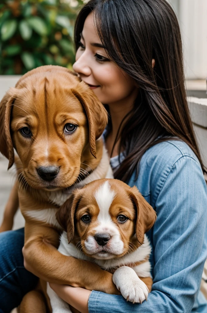 creates a woman with a beagle dog in a tender scene