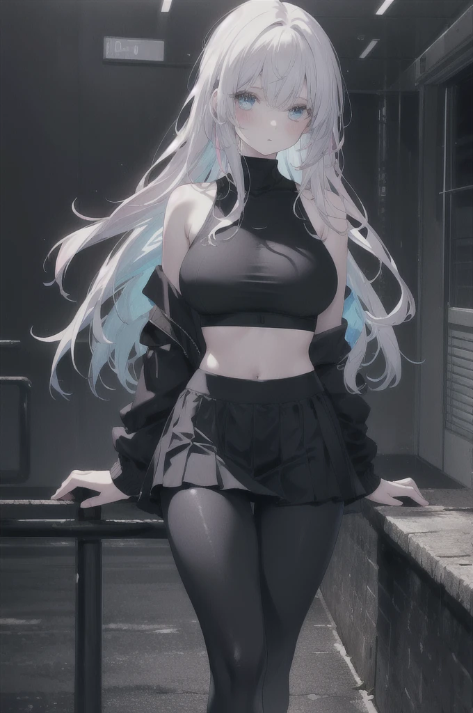 girl:1.3), Solitary, __body parts__ Delicate and realistic skin, Pale skin, Large target, Official Art, Unity 16K Wallpaper, Ultra Detailed, beauty, masterpiece, best quality, Awesome atmosphere, Calming color palette, A calm mood, Soft shadows, , charm，((Large Breasts))，，（(Black leggings)),sweater,blush，liquid，cute，Sportswear，Colorful