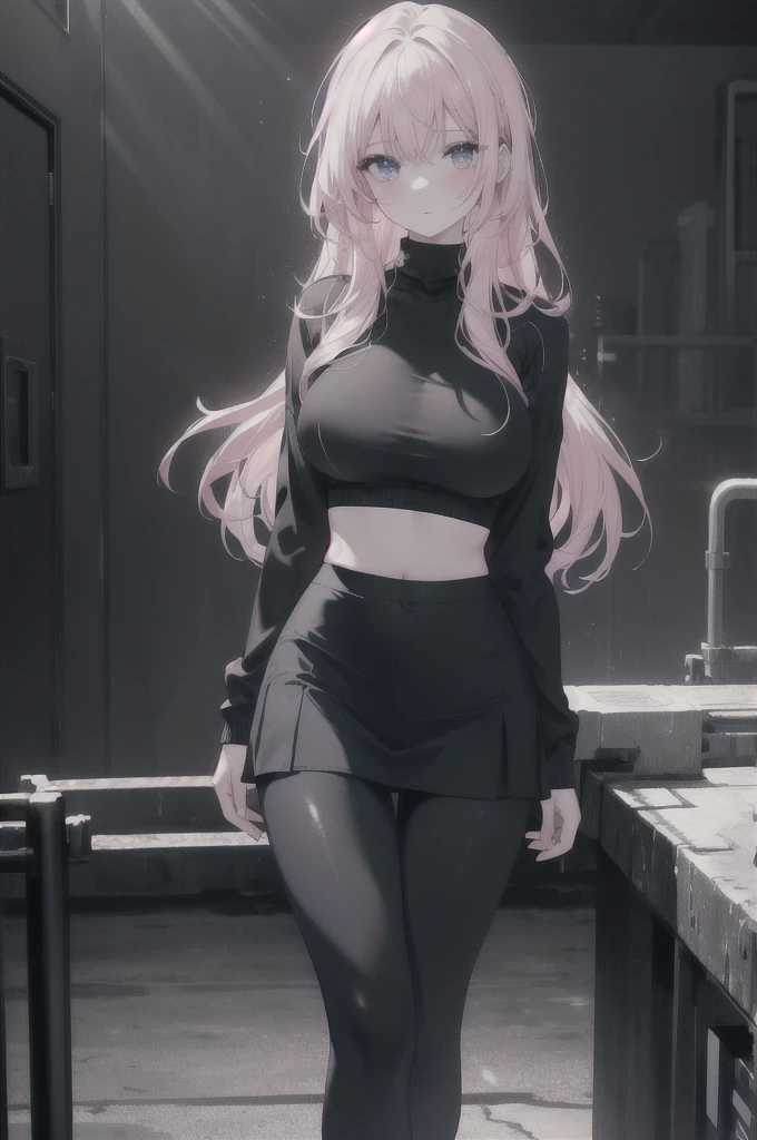 girl:1.3), Solitary, __body parts__ Delicate and realistic skin, Pale skin, Large target, Official Art, Unity 16K Wallpaper, Ultra Detailed, beauty, masterpiece, best quality, Awesome atmosphere, Calming color palette, A calm mood, Soft shadows, , charm，((Larger breasts))，，（(Black leggings)),sweater,blush，liquid，cute，Sportswear，Colorful，Short skirt