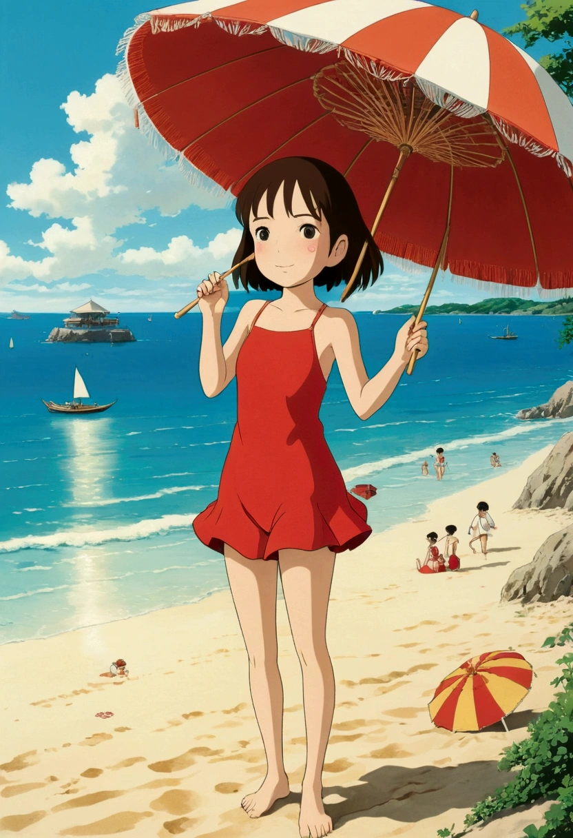 Ghibli　summer 　girl　 river　swim