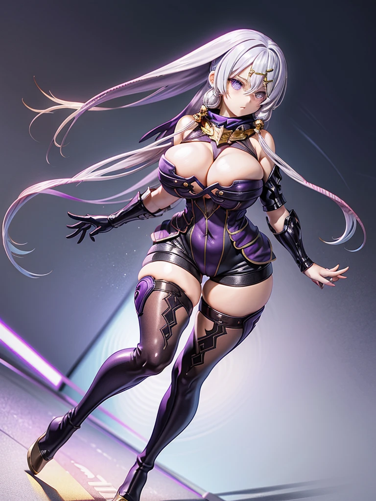 Big Breasts, Look straight ahead, Turn your body forward, Purple Bondage:1.8, Purple Dress, tights, Knee-high boots, Shorts:1.5, Low skin area, Perfect proportions, Older sister in her 20s