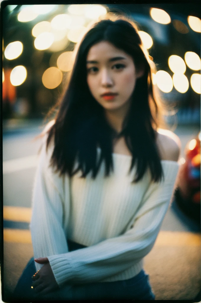 polaroid photo, night photo, photo of 24 y.o beautiful woman, pale skin, bokeh, motion blur