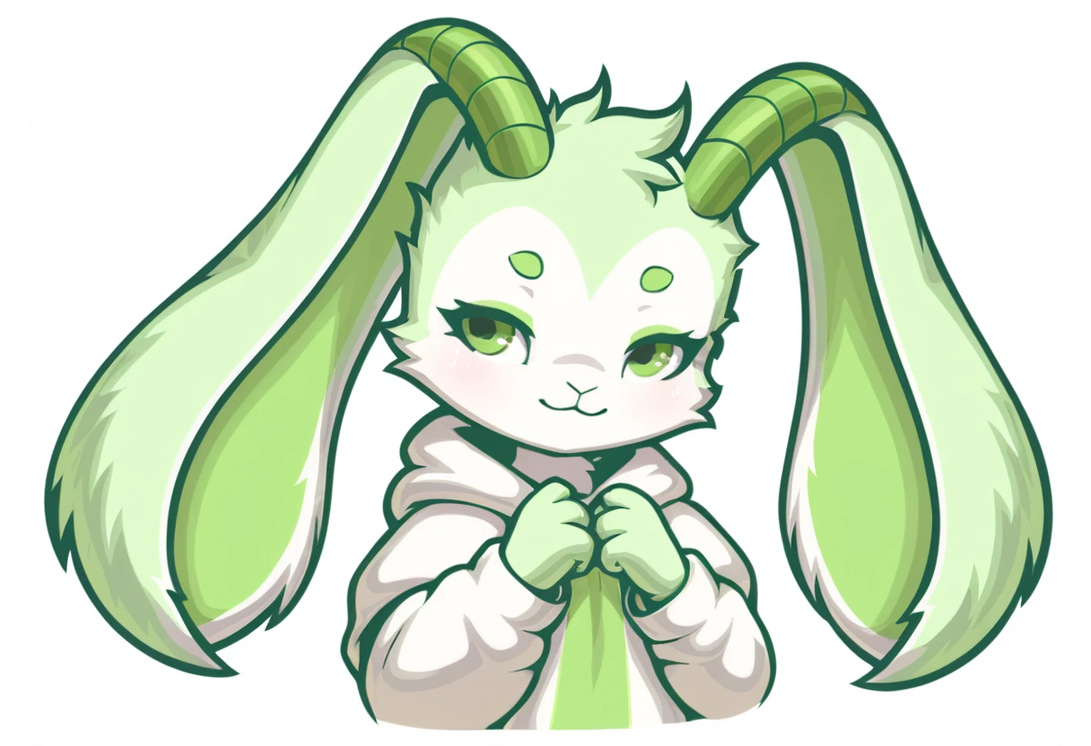 light-green and white rabbit with huge lop ears and a horn in reaper art style
