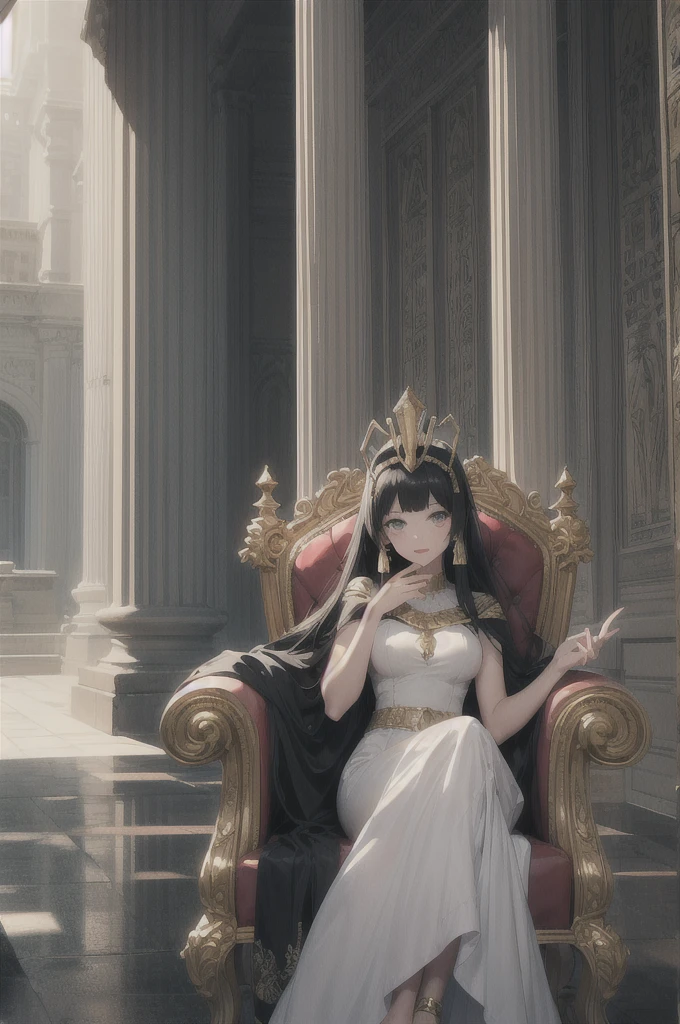 (masterpiece:1.1), (best quality:1.1), (vibrant colors:1.2), BREAK, (science fiction:1.0), (biopunk:1.0), (classical art:1.0), (sunlight:1.0), BREAK, (solo:1.4), (cleopatra:1.0), (egyptian:1.0), (goddess:1.0), (pharaoh:1.0), (sitting on a golden throne:1.1), (white dress:1.0), (air of superiority:1.0), (condescending look:1.0),  BREAK, (marble columns:1.0), (silks:1.0)