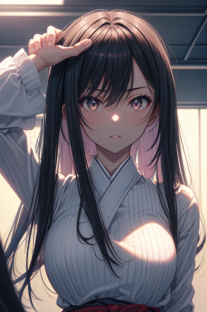 ((masterpiece)), (best quality), (ultra-detailed), 1girl, solo, Japanese high school girl, 17 years old, slender build, 160cm tall, long straight black hair to the waist, black almond-shaped eyes with a slight upward tilt, serious expression, detail lip, standing in the classroom, sunlight streaming through windows, holding textbooks and clipboard, confident posture, determined gaze, a hint of vulnerability in eyes, meticulous appearance, neatly styled hair, realistic fabric textures, soft lighting, depth of field, high contrast, cinematic composition, Rule of thirds composition, Noise-free clean image, High detail, 8K resolution, official art, Splash anime art, Smooth anime CG art, pixiv, Sequential art