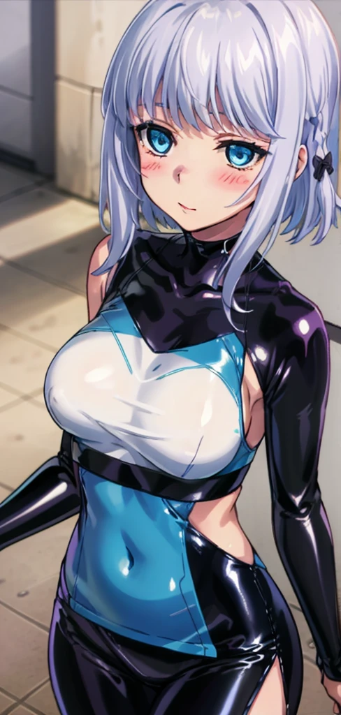 1 girl, kanon kanase, blush, medium breasts, sleeveless,((cowboy_shot, latex clothes, random clothes)), 30-year-old, healthy skin. Dynamic angle.