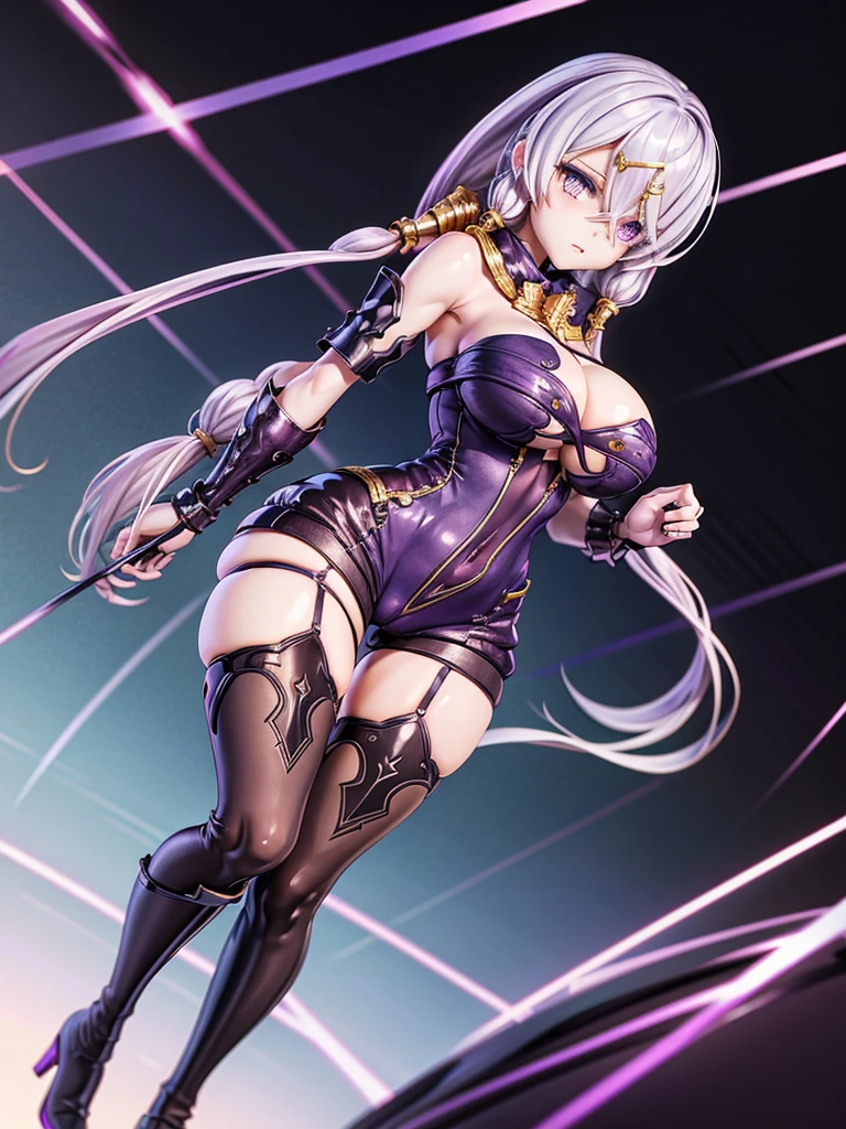 Big Breasts, Look straight ahead, Turn your body forward, Purple Bondage:1.8, Purple Dress, tights, Knee-high boots, Shorts:1.5, Low skin area, Perfect proportions, Older sister in her 20s